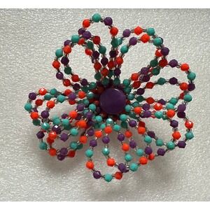 MCM West Germany Wired Bead Flower Pin Purple Orange Blue